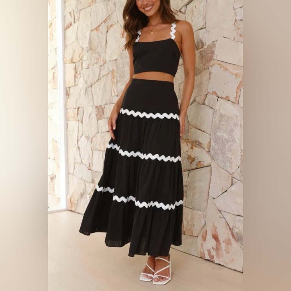 NWT Boutique Arya Black & White Vacation Maxi Skirt Set